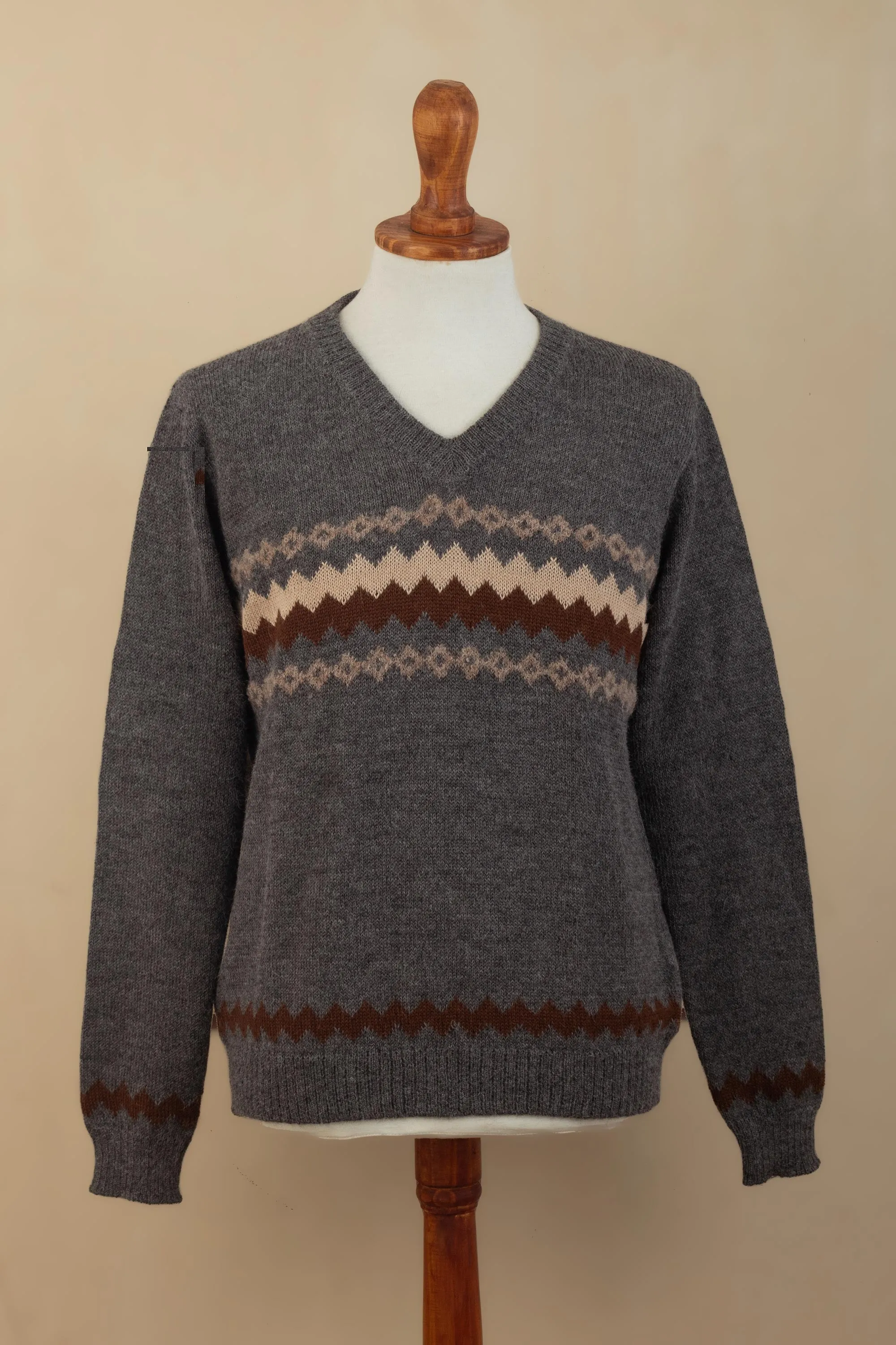 100% Alpaca Dark Grey Men's Pullover Sweater from Peru - Andes Grey | NOVICA