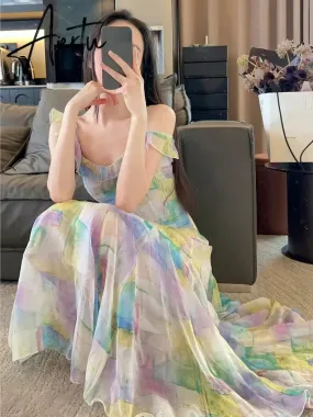 Aiertu Summer Even Party Midi Dress Women Sleeveless Casual Formal Strap Dress Office Lady Elegant Beach Dress Korean Style Chic