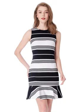 Alisapan Women Fashion Round Neck Stripe Printed Summer Dresses AS04050