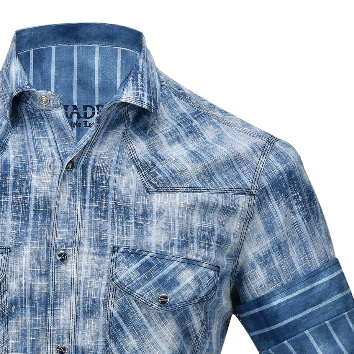 CMJ472V - Cuadra denim stone wash western stripe shirt for men