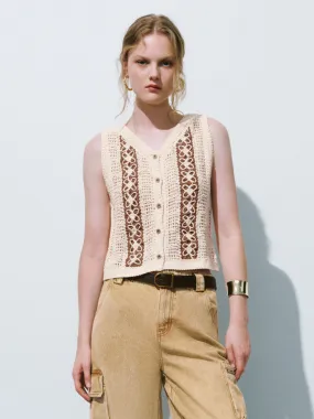 Crochet V-Neck Knitted Vest