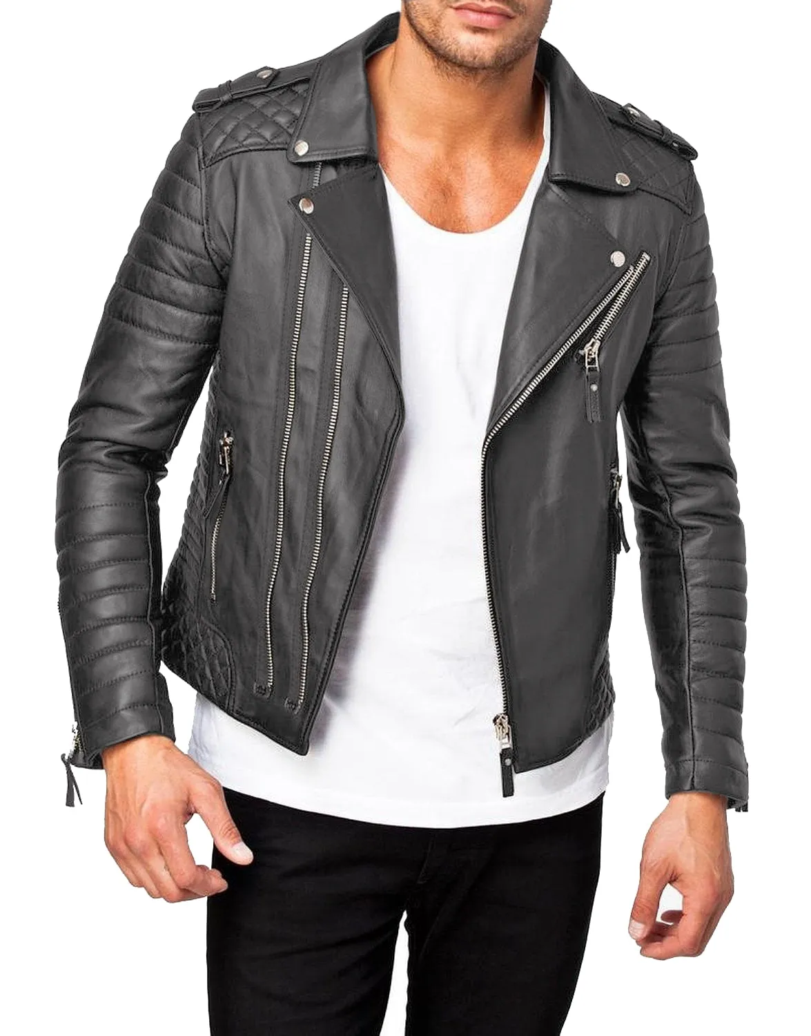 Leather Jackets Hub Mens Genuine Lambskin Leather Jacket (Black, Fencing Jacket) - 1501073