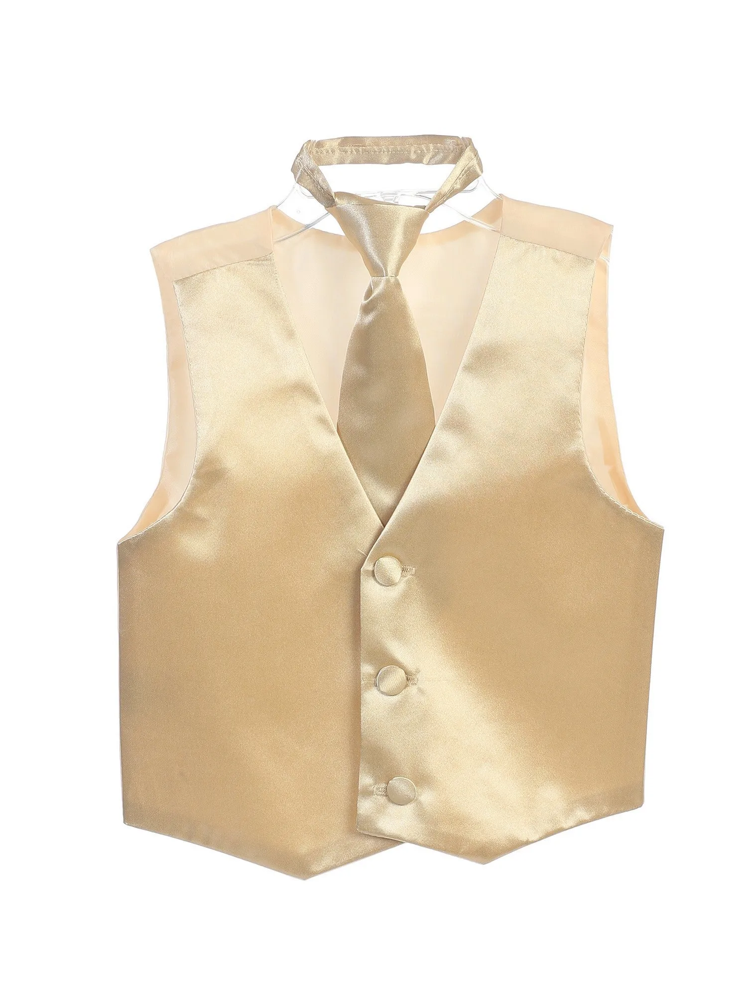 Little Boys Champagne Three Button Satin Vest Tie 2 Pc Set 2-6