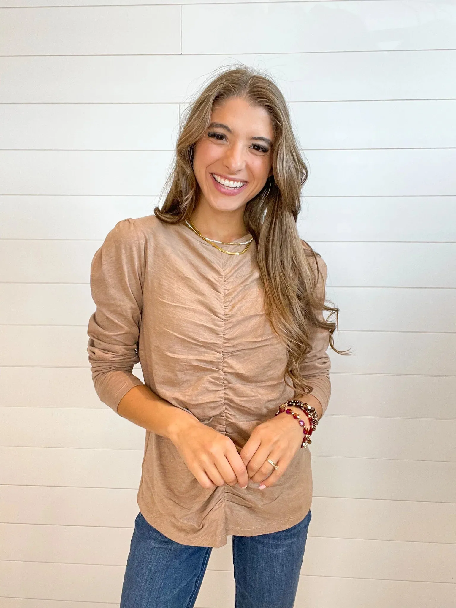 Mac and Me Ruched Long Sleeve Top