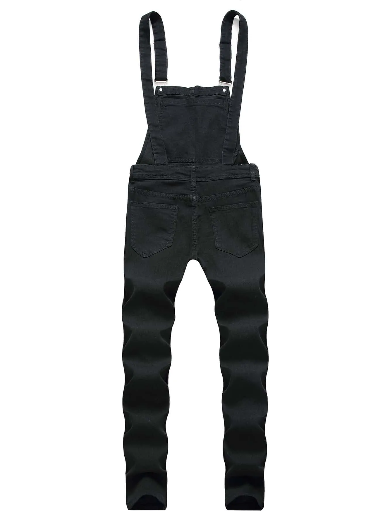 Men Cotton Ripped Zipper Denim Overall
